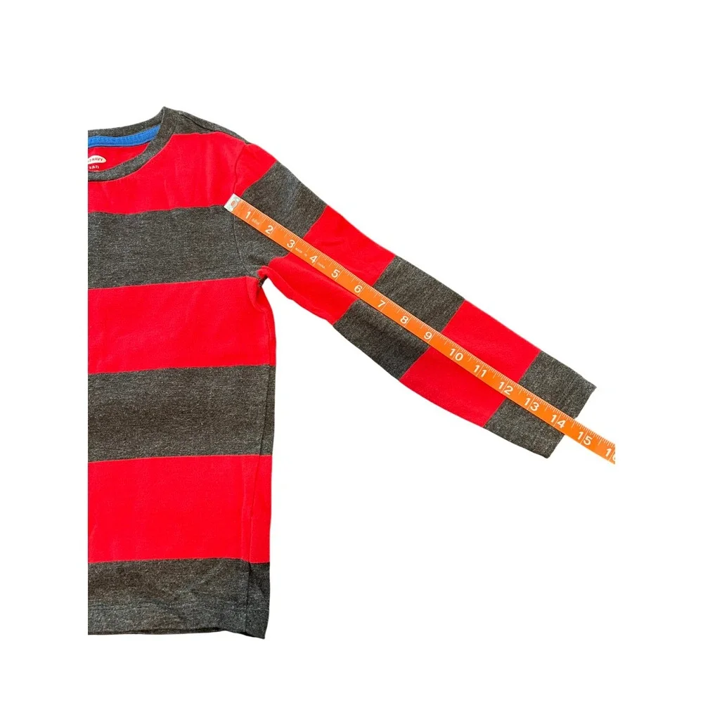 Old Navy‎ Boys Red Charcoal Gray Striped Long Sleeve T-Shirt Size S 6-7